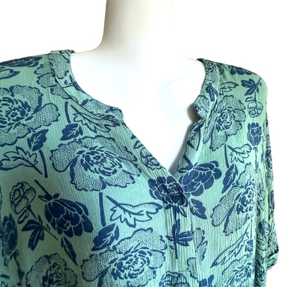 Unique Short Shirt Blue Floral Short Sleve Lightweight oversized 1X - Picture 4 of 7